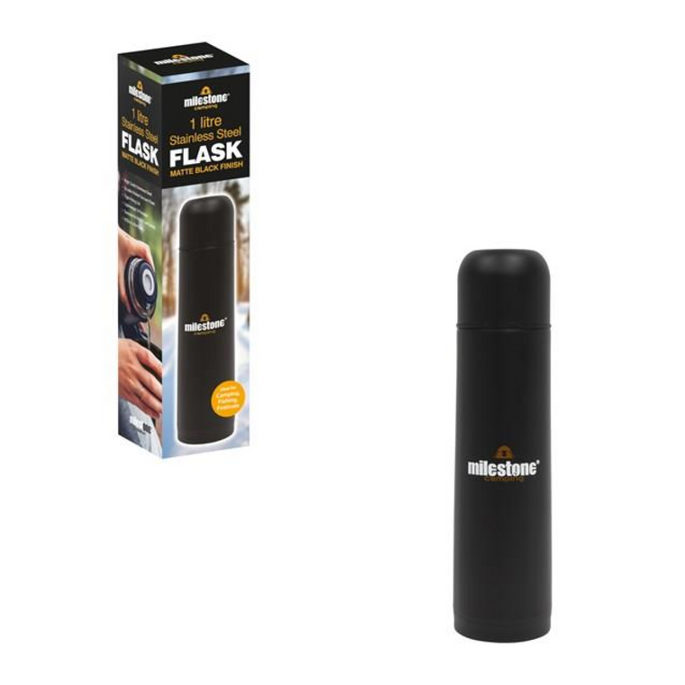 Milestone Double Walled Stainless Steel Flask 1Ltr  - Matte Black Finish
