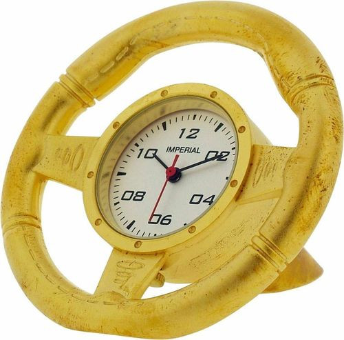 Miniature Clock Goldtone Plated Metal Steering Wheel Solid Brass IMP1032 - CLEARANCE NEEDS RE-BATTERY