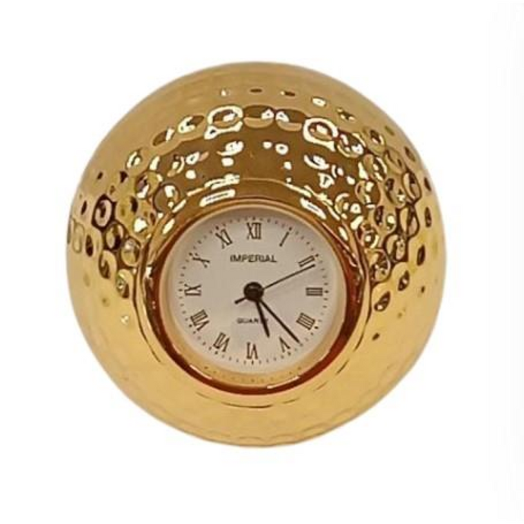 Miniature Clock Goldtone Plated Metal Golf Ball Solid Brass IMP75G- CLEARANCE NEEDS RE-BATTERY