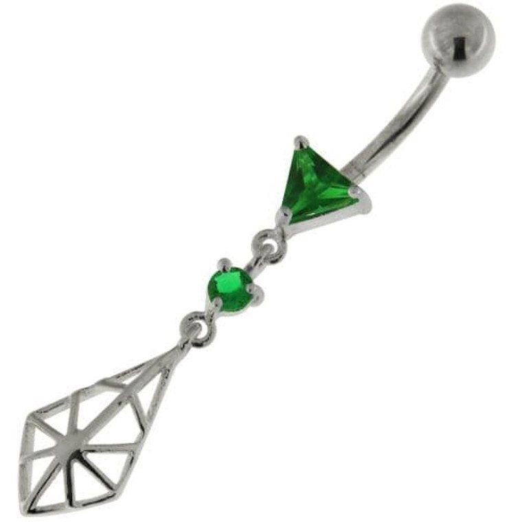 925 Sterling Silver Spider web Belly Button Ring - Emerald