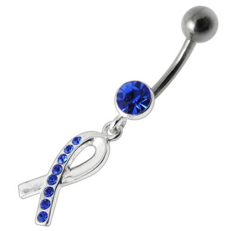 Fancy  Jeweled  CROSS Dangling Belly Ring - Dark Blue
