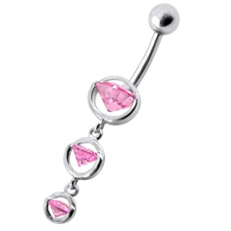 Fancy  Studded Dangling Navel Belly Ring - Pink