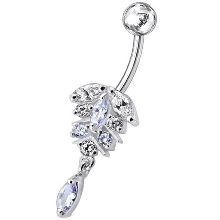Fancy Dangling Jeweled Banana Bar Navel Ring - Lavender