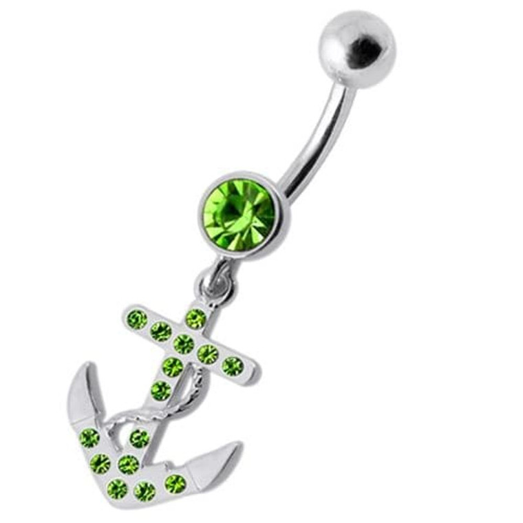 Fancy Jeweled Anchor Dangling Belly Ring - Peridot