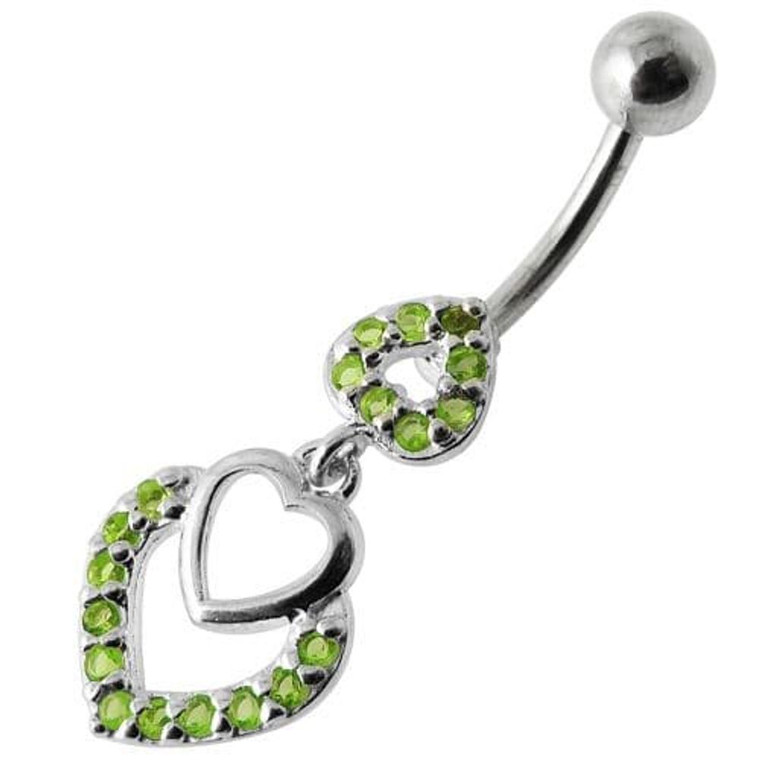 Fancy Jeweled Multi Heart Dangling Navel Ring - Peridot