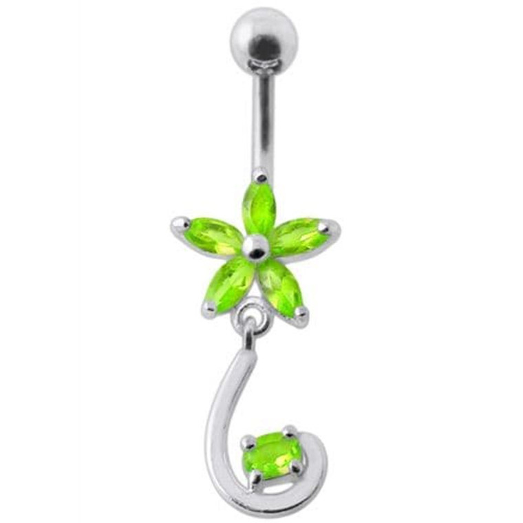 Fancy Jeweled Star Tail Dangling Belly Ring - Peridot