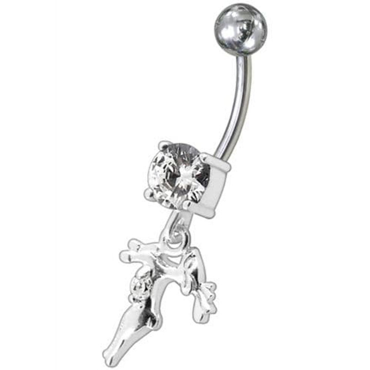 Fancy Jeweled With Single Stone Dangling Belly Ring - Clear