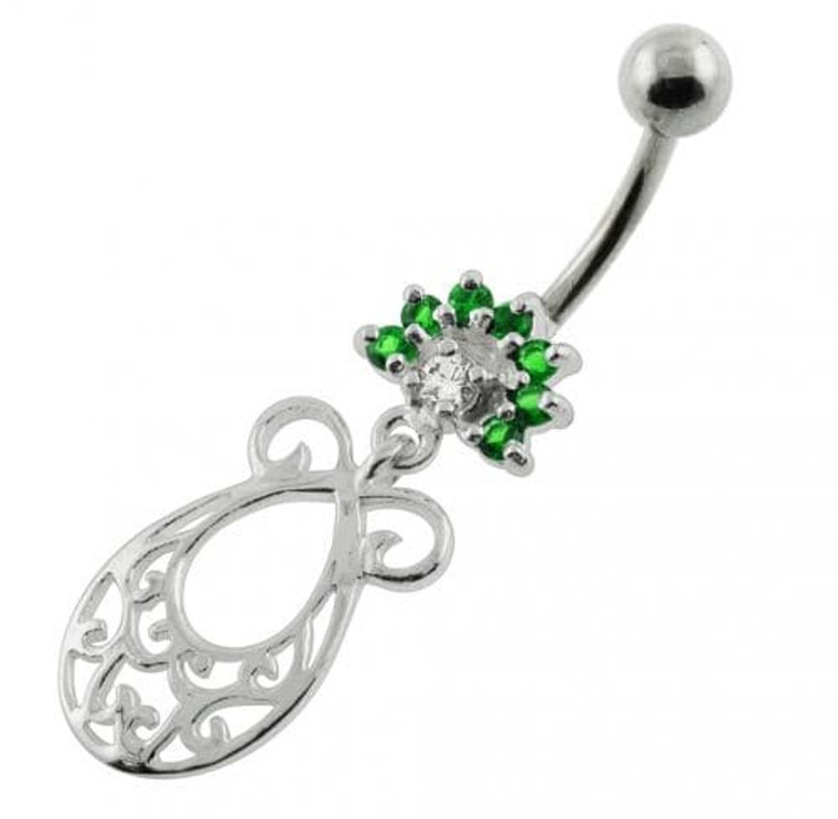 Fancy Jeweled belly button piercings - Emerald