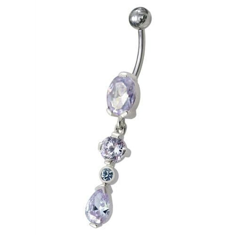 Fancy Single CZ Jeweled Dangling Navel Belly Body Jewelry Ring - Lavender
