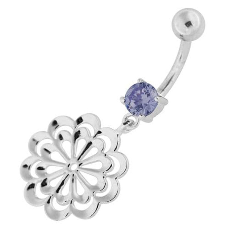 Fancy Single Stone Jeweled Dangling Belly Ring - Lavender
