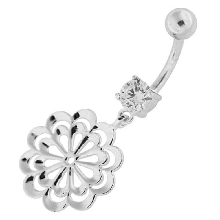 Fancy Single Stone Jeweled Dangling Belly Ring - Clear