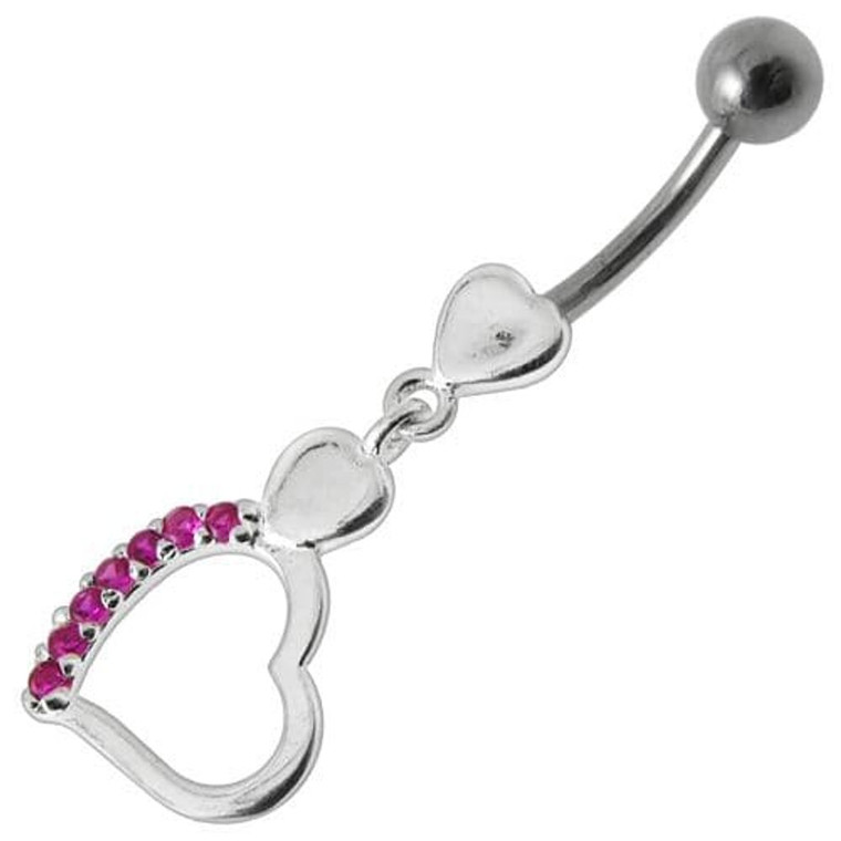 Fancy Single Heart Dangling Belly Ring - Red