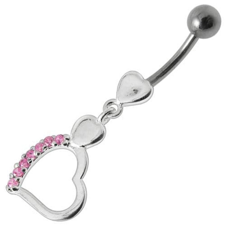 Fancy Single Heart Dangling Belly Ring - Pink