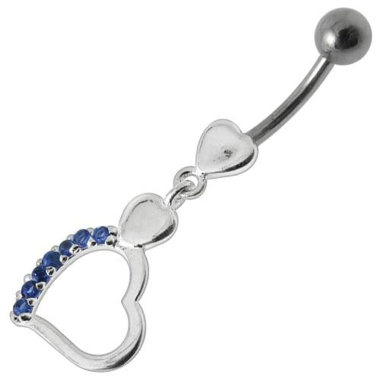 Fancy Single Heart Dangling Belly Ring - Dark blue