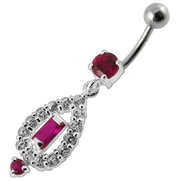 Fancy Vinatge Royal Design Jeweled Dangling Curved Belly Ring - Red