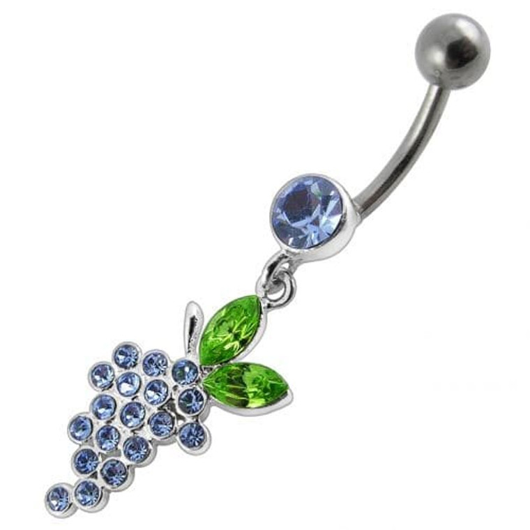 Fancy grapes Jeweled Dangling Curved Bar Belly Ring - Lavender