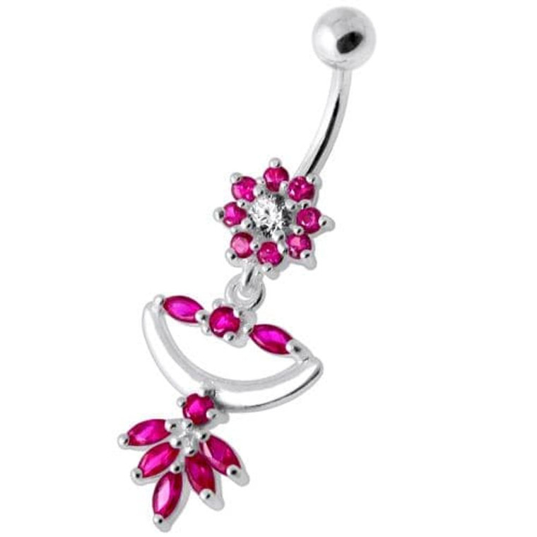 Flower Jeweled Chandelier Navel Ring - Red