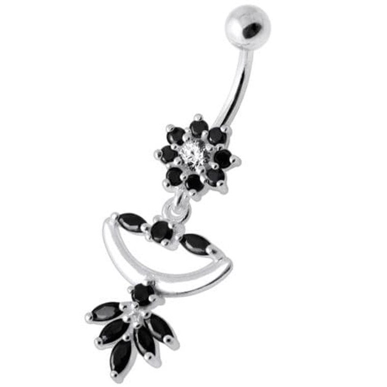 Flower Jeweled Chandelier Navel Ring - Black