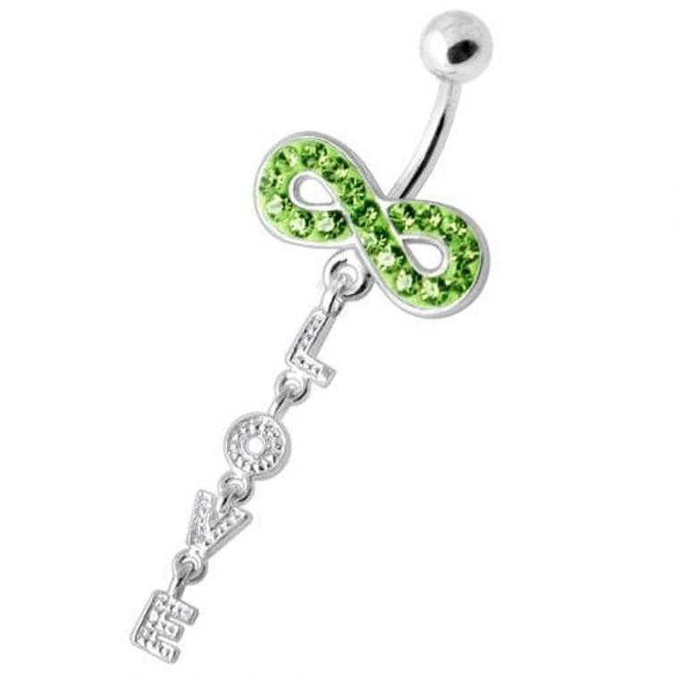 Infinity Love Jeweled Navel Belly Ring - Peridot