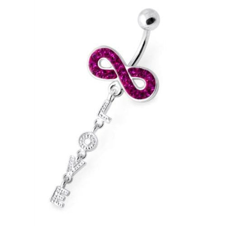 Infinity Love Jeweled Navel Belly Ring - Fushia