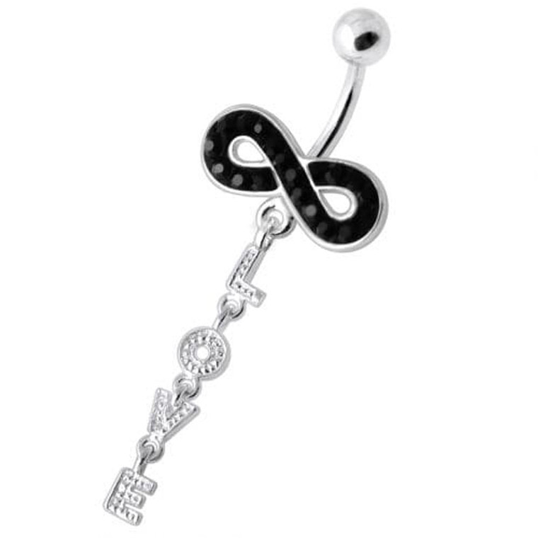 Infinity Love Jeweled Navel Belly Ring - Black