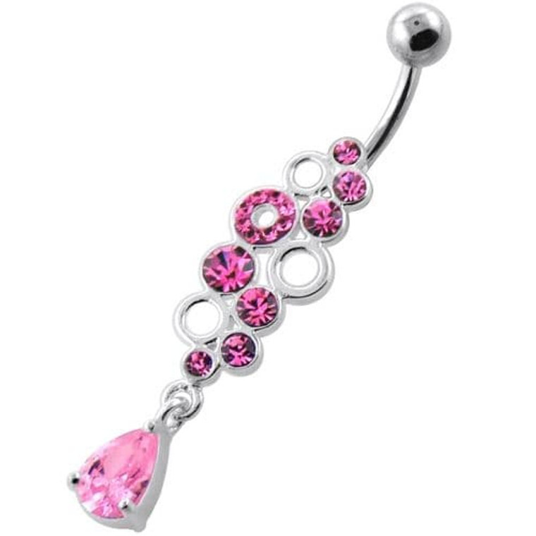 Jeweled Bubbles Dangling Navel Belly Banana - Pink