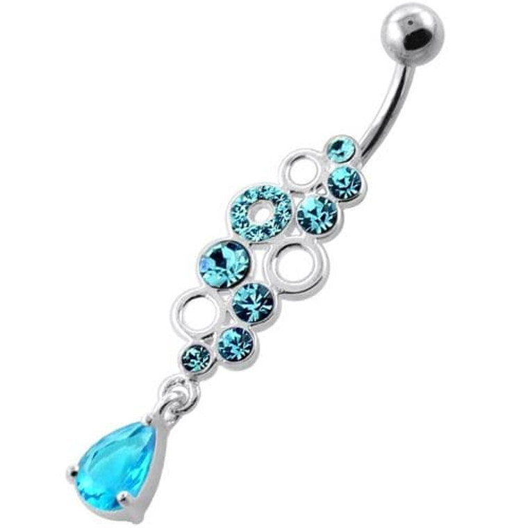 Jeweled Bubbles Dangling Navel Belly Banana - Aqua