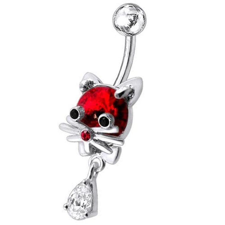 Jeweled Cat Dangling Navel Banana - Red