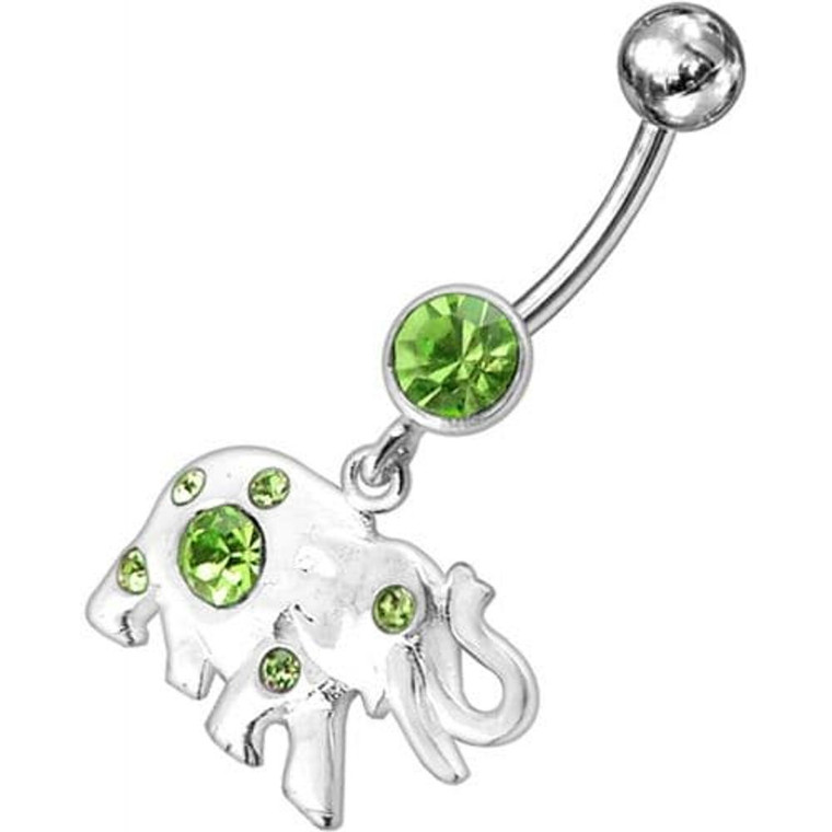 Jeweled Elephant Dangling Belly Ring - Peridot