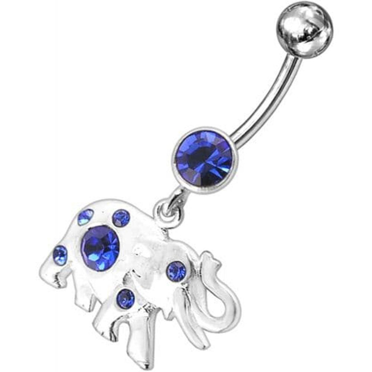 Jeweled Elephant Dangling Belly Ring - Dark Blue