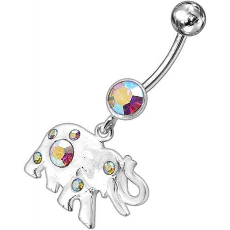 Jeweled Elephant Dangling Belly Ring - Rainbow