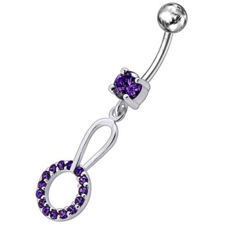 Jeweled Fancy Dangling SS Curved Navel Ring - Purple