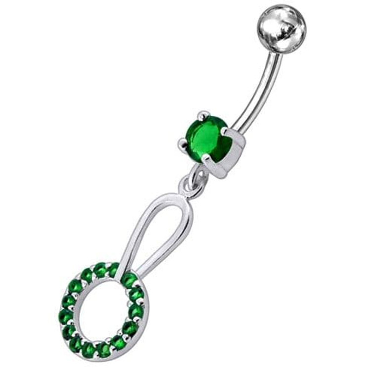 Jeweled Fancy Dangling SS Curved Navel Ring - Emerald