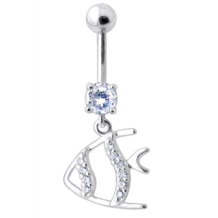Jeweled Fish Dangling Navel Ring - Lavender