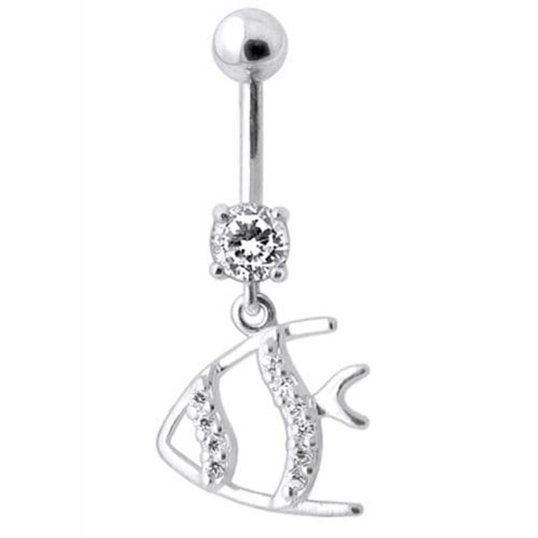 Jeweled Fish Dangling Navel Ring - Clear