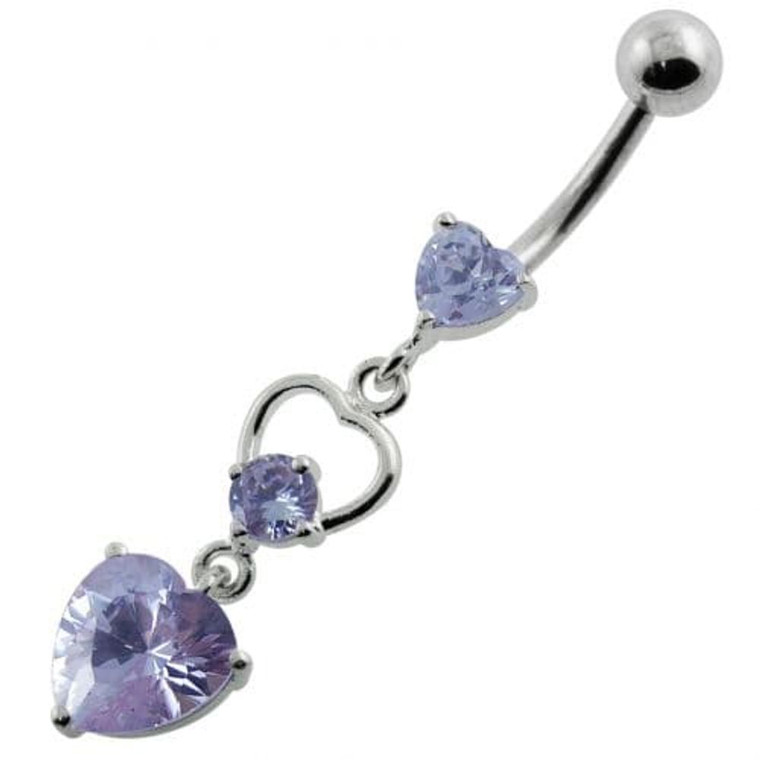 Jeweled Heart Cutout Navel Belly Piercing - Lavender