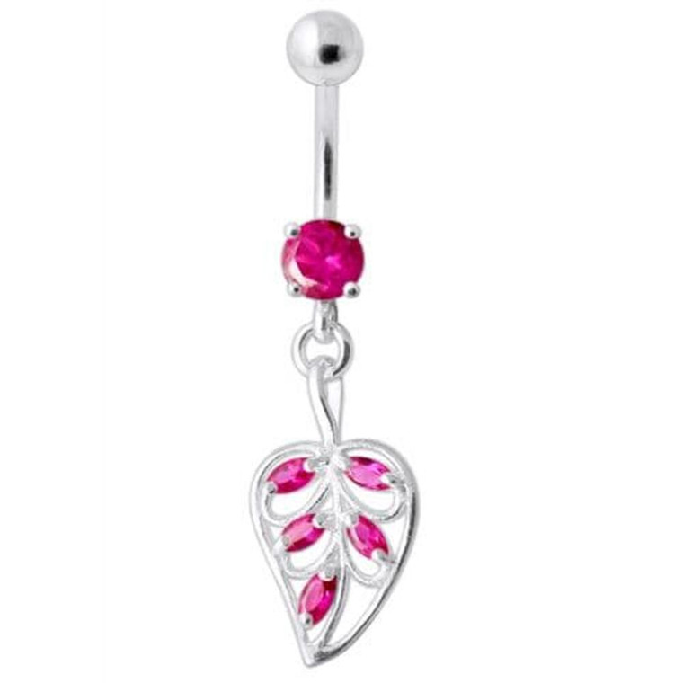 Jeweled Leaf Navel Belly Ring - Red