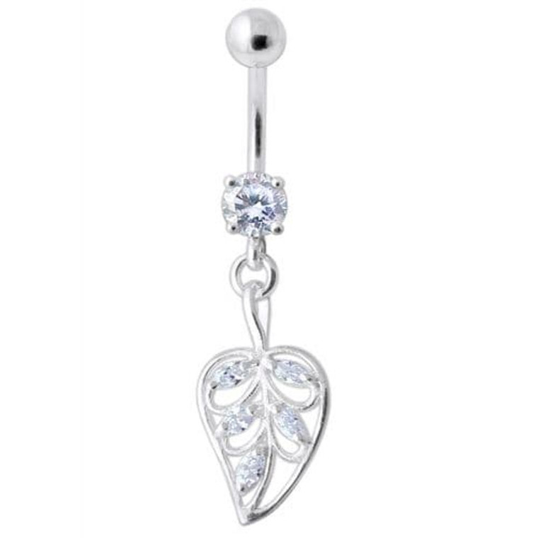 Jeweled Leaf Navel Belly Ring - Lavender