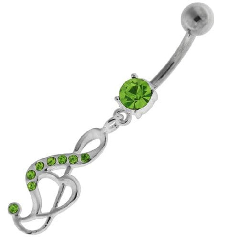 Jeweled Music Note Navel Belly Button Ring - Peridot