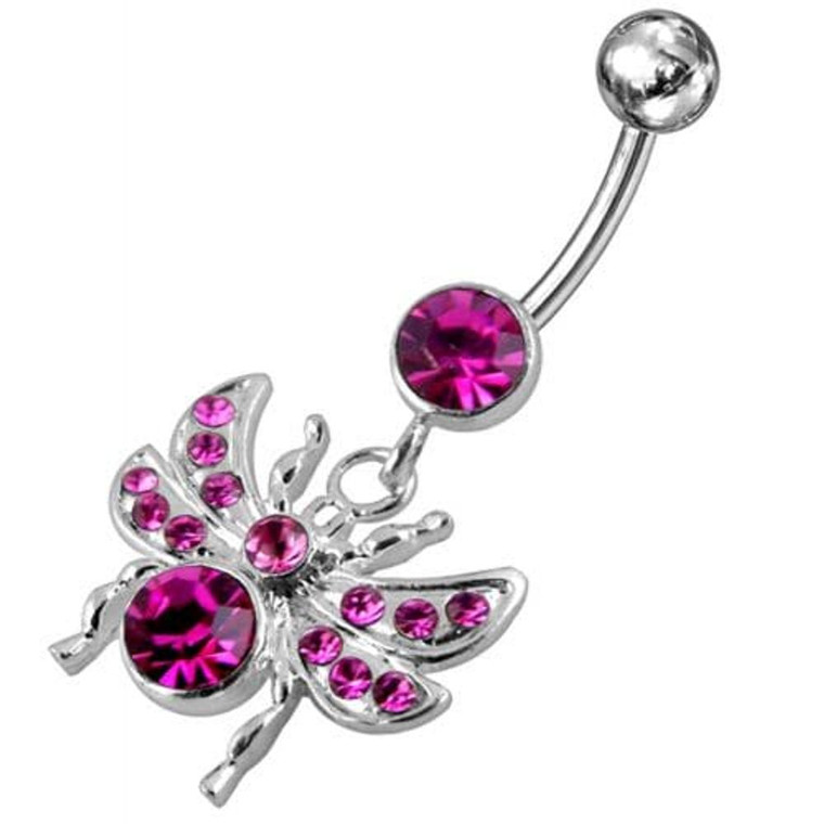 Jeweled flies Dangling Belly Ring - Pink