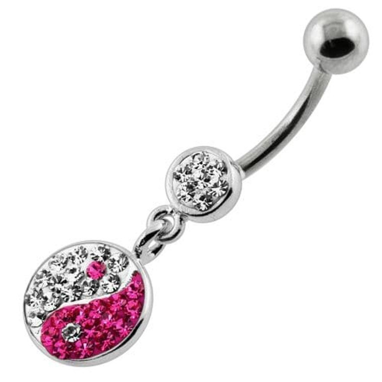 Multi Jeweled Ying Yang Navel Belly Piercing - Pink