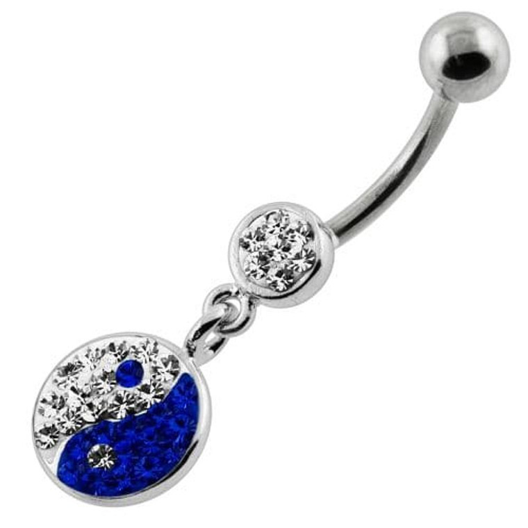 Multi Jeweled Ying Yang Navel Belly Piercing - Dark Blue