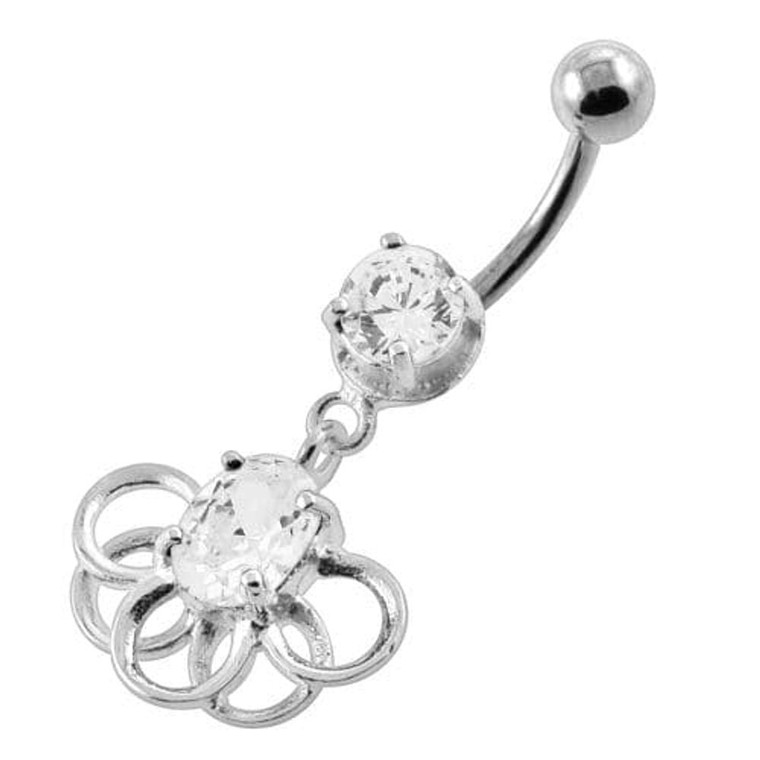 Rings around the Round Stone Navel Belly Button Piercing - Clear