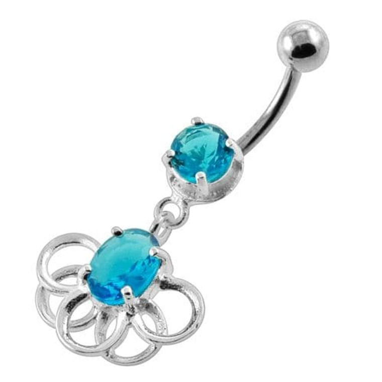 Rings around the Round Stone Navel Belly Button Piercing - Aqua