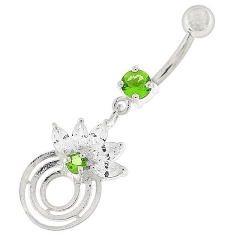 Round Circle with Crown Dangling Belly Ring - Peridot