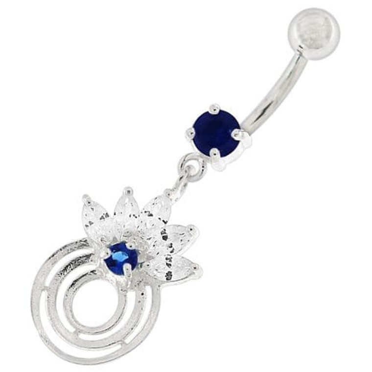 Round Circle with Crown Dangling Belly Ring - Dark Blue