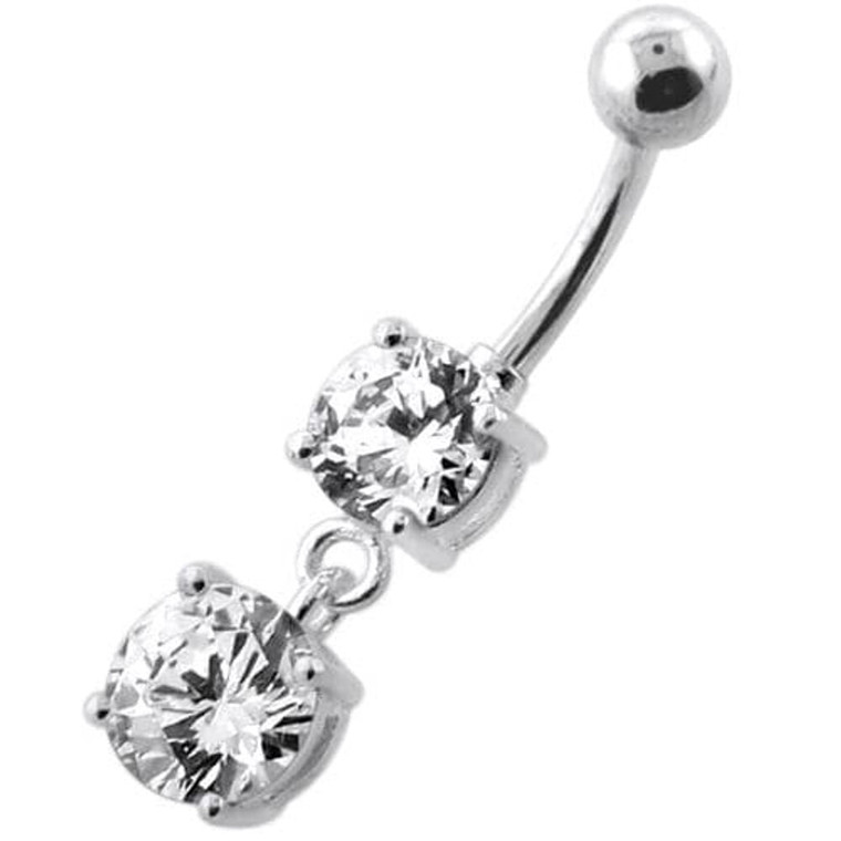 Round Jeweled Hanging Navel Belly Bar - Clear
