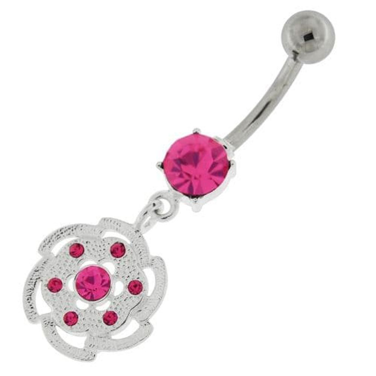 Swirl Flower Dangling Navel Belly Button Ring - Pink