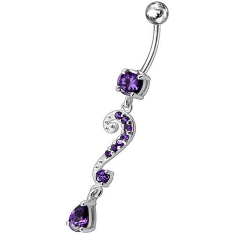 Silver Fancy Crystalline Teardrop Multi Gem Fancy Navel Ring - Purple
