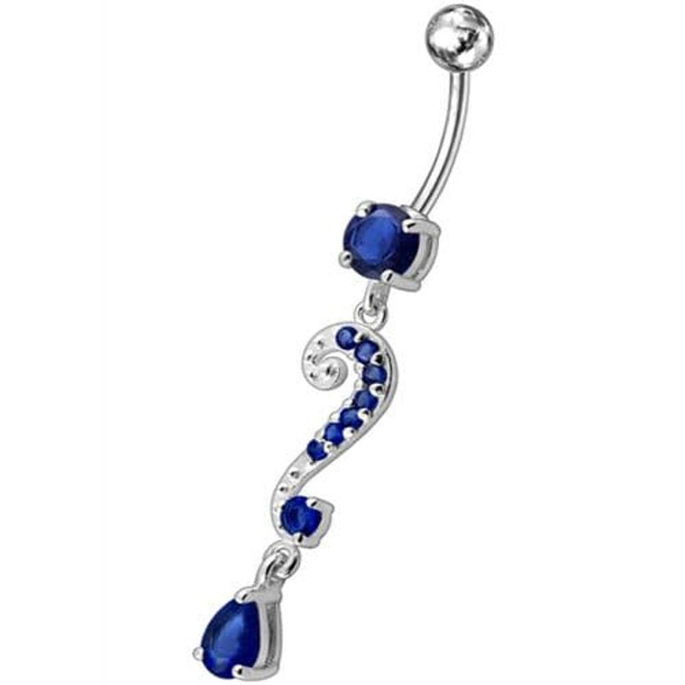 Silver Fancy Crystalline Teardrop Multi Gem Fancy Navel Ring - Dark blue
